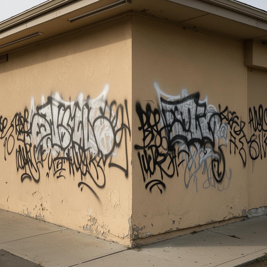 Stucco Wall before graffiti removal
