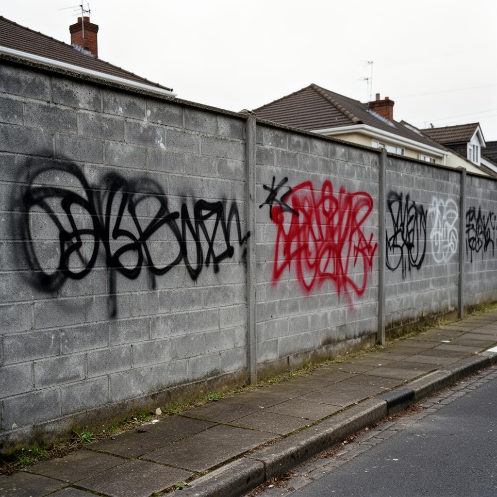 Block Fence before graffiti removal